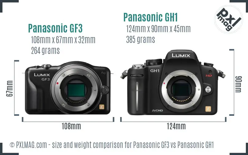 Panasonic GF3 vs Panasonic GH1 size comparison