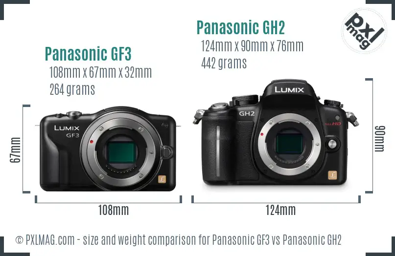 Panasonic GF3 vs Panasonic GH2 size comparison