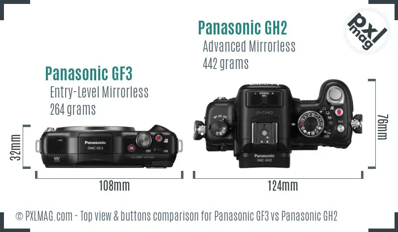 Panasonic GF3 vs Panasonic GH2 top view buttons comparison