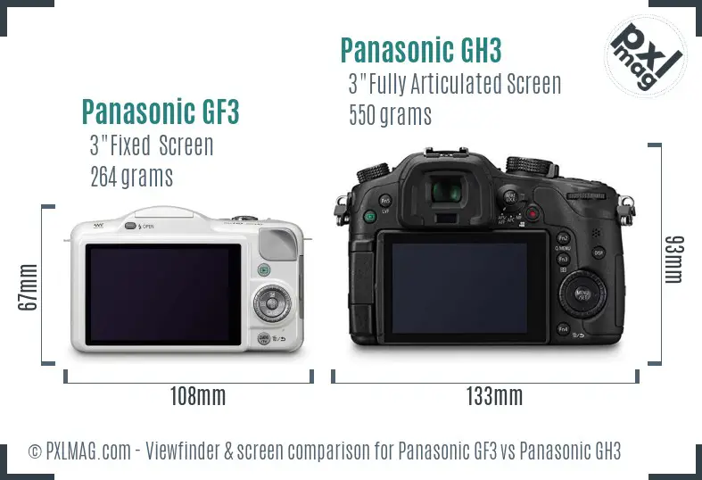 Panasonic GF3 vs Panasonic GH3 Screen and Viewfinder comparison