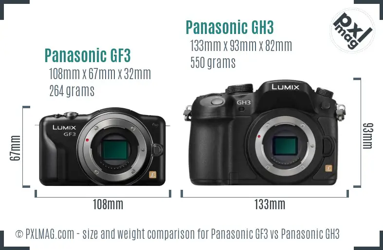 Panasonic GF3 vs Panasonic GH3 size comparison