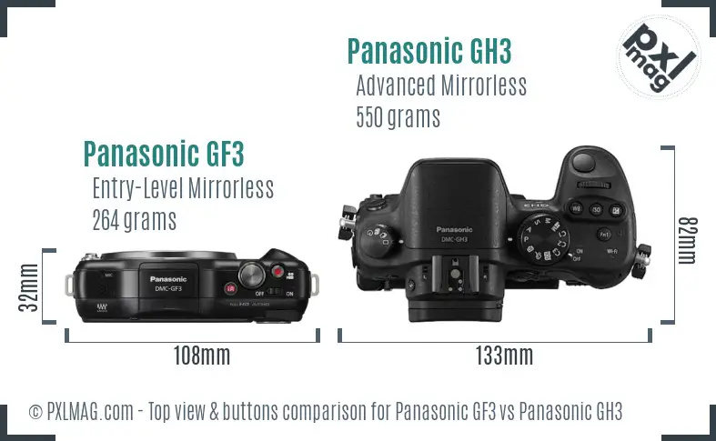 Panasonic GF3 vs Panasonic GH3 top view buttons comparison