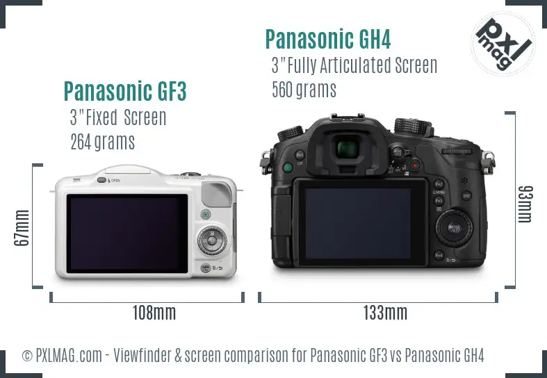 Panasonic GF3 vs Panasonic GH4 Screen and Viewfinder comparison