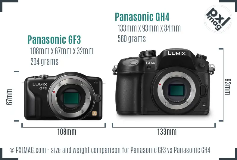 Panasonic GF3 vs Panasonic GH4 size comparison
