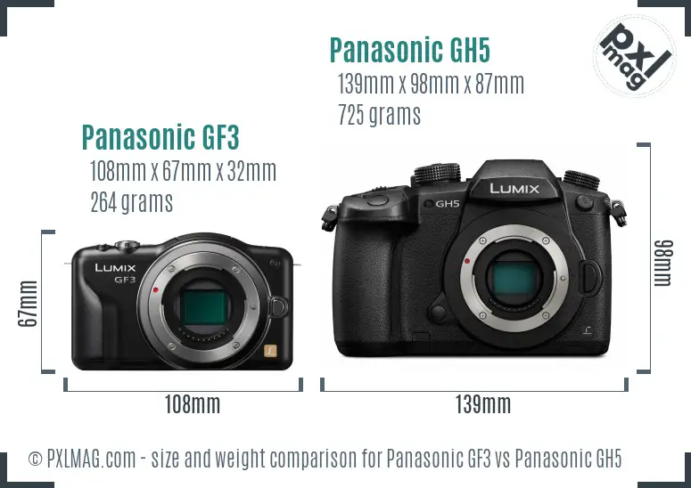Panasonic GF3 vs Panasonic GH5 size comparison