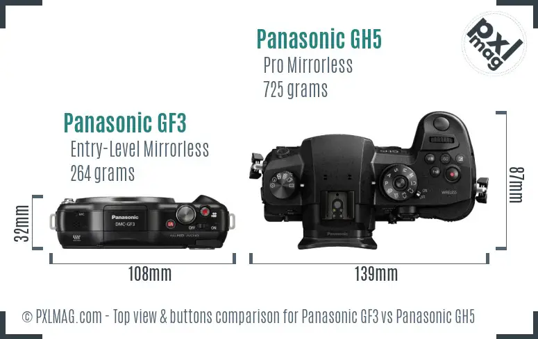 Panasonic GF3 vs Panasonic GH5 top view buttons comparison