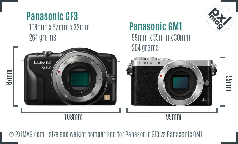 Panasonic GF3 vs Panasonic GM1 size comparison