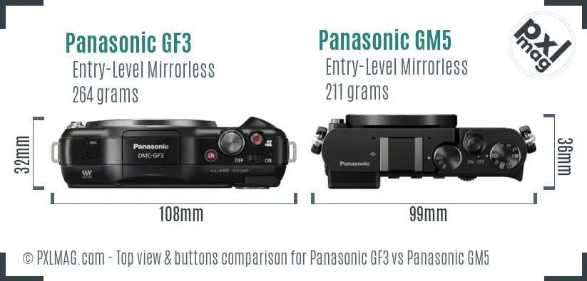 Panasonic GF3 vs Panasonic GM5 top view buttons comparison