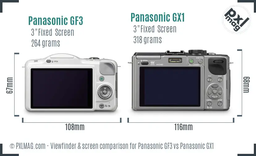 Panasonic GF3 vs Panasonic GX1 Screen and Viewfinder comparison