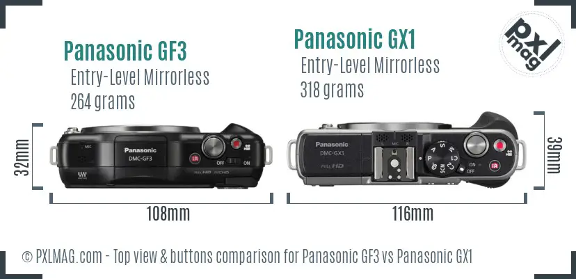 Panasonic GF3 vs Panasonic GX1 top view buttons comparison
