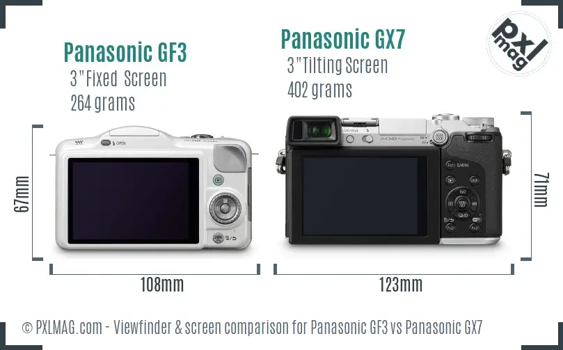 Panasonic GF3 vs Panasonic GX7 Screen and Viewfinder comparison