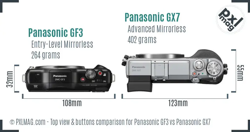 Panasonic GF3 vs Panasonic GX7 top view buttons comparison
