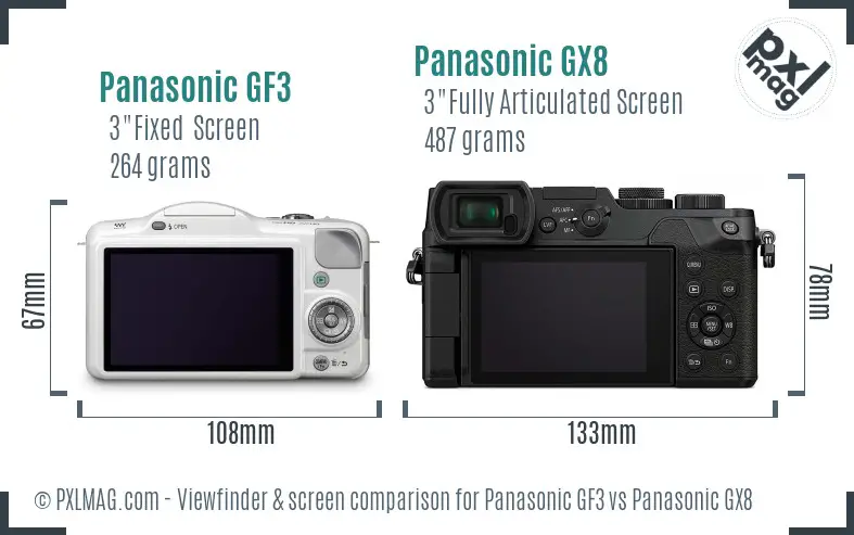 Panasonic GF3 vs Panasonic GX8 Screen and Viewfinder comparison