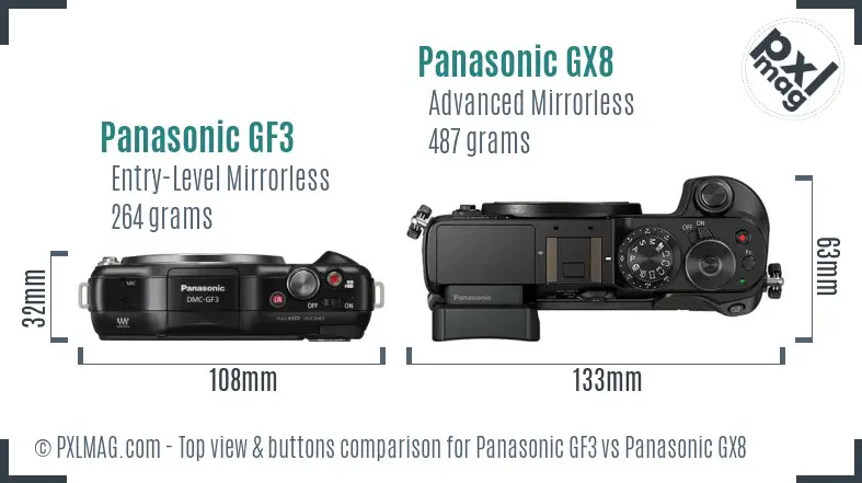 Panasonic GF3 vs Panasonic GX8 top view buttons comparison