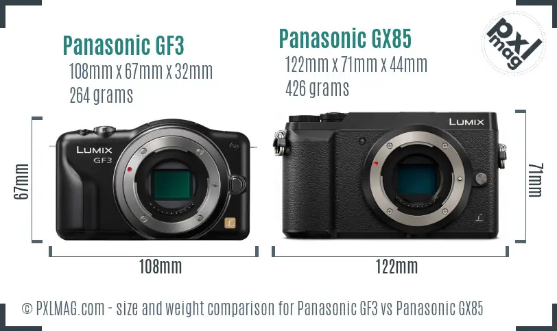 Panasonic GF3 vs Panasonic GX85 size comparison