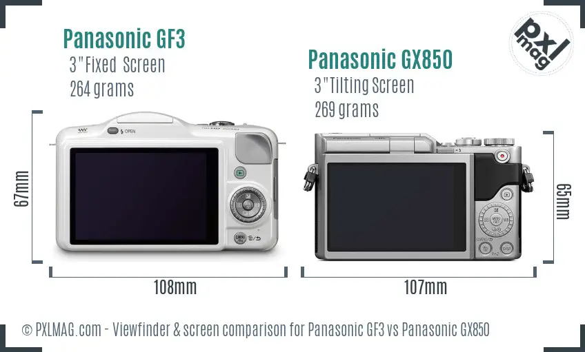 Panasonic GF3 vs Panasonic GX850 Screen and Viewfinder comparison