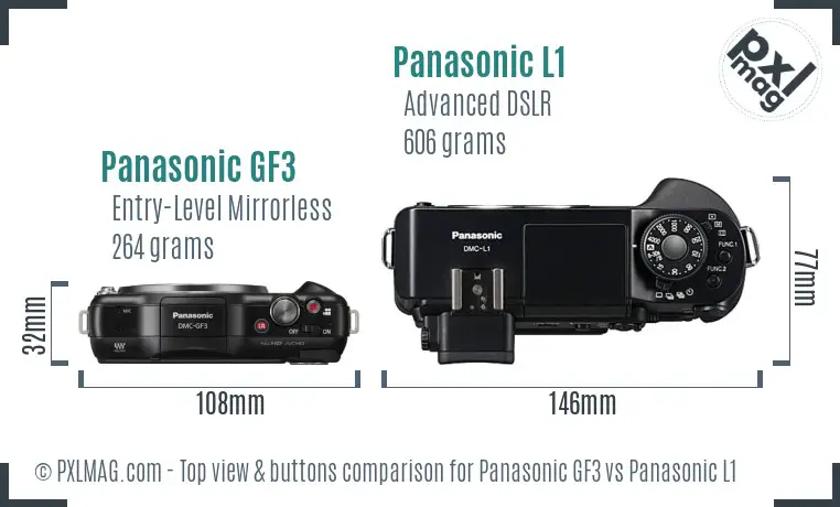 Panasonic GF3 vs Panasonic L1 top view buttons comparison