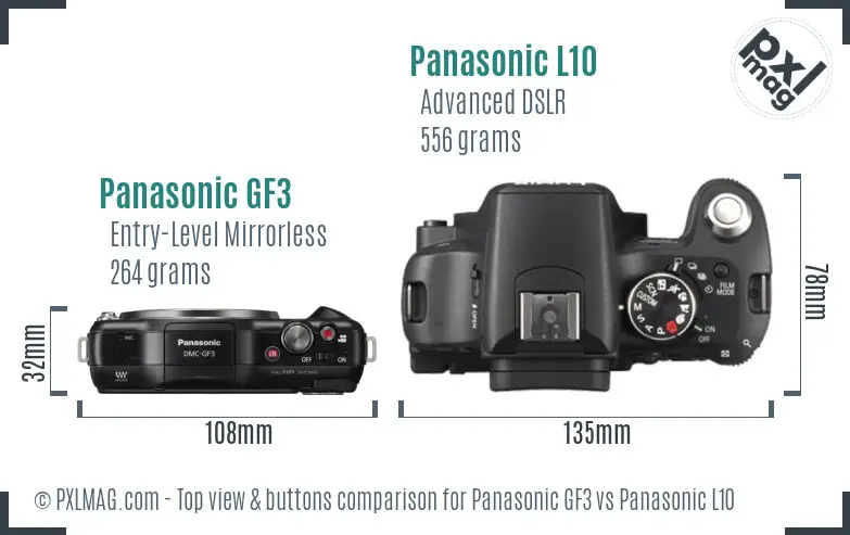 Panasonic GF3 vs Panasonic L10 top view buttons comparison