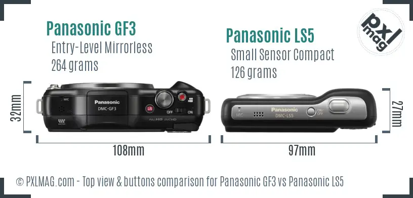 Panasonic GF3 vs Panasonic LS5 top view buttons comparison