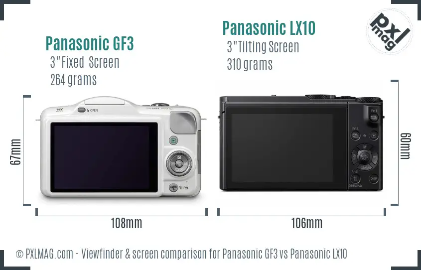 Panasonic GF3 vs Panasonic LX10 Screen and Viewfinder comparison