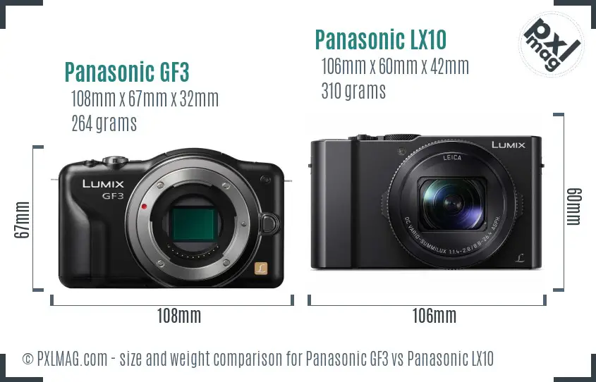 Panasonic GF3 vs Panasonic LX10 size comparison