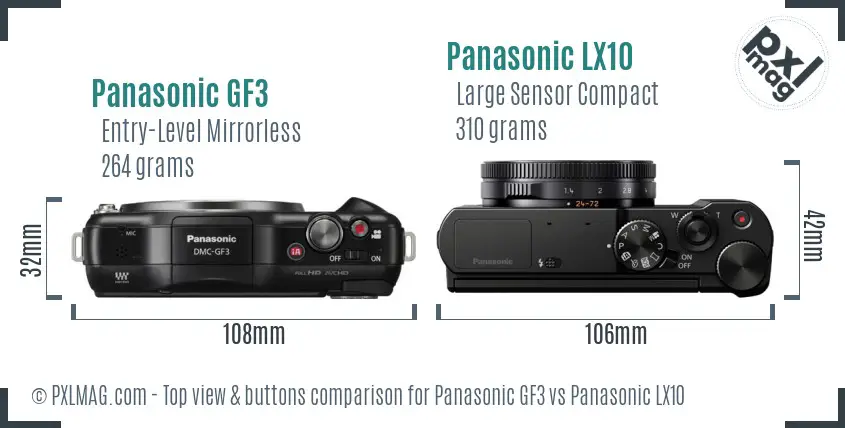 Panasonic GF3 vs Panasonic LX10 top view buttons comparison