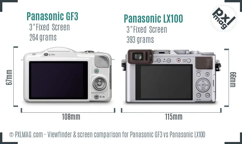 Panasonic GF3 vs Panasonic LX100 Screen and Viewfinder comparison