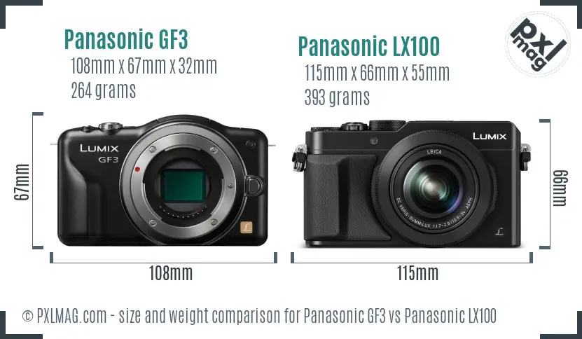 Panasonic GF3 vs Panasonic LX100 size comparison