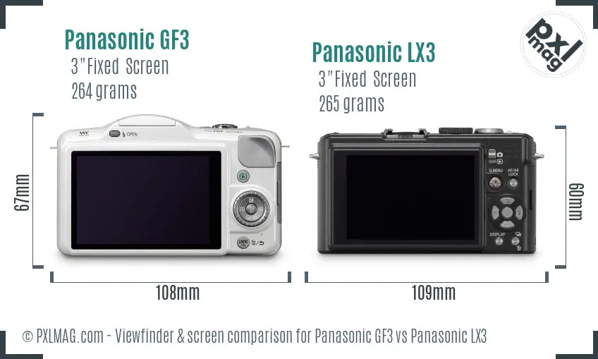 Panasonic GF3 vs Panasonic LX3 Screen and Viewfinder comparison