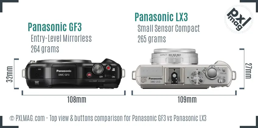 Panasonic GF3 vs Panasonic LX3 top view buttons comparison