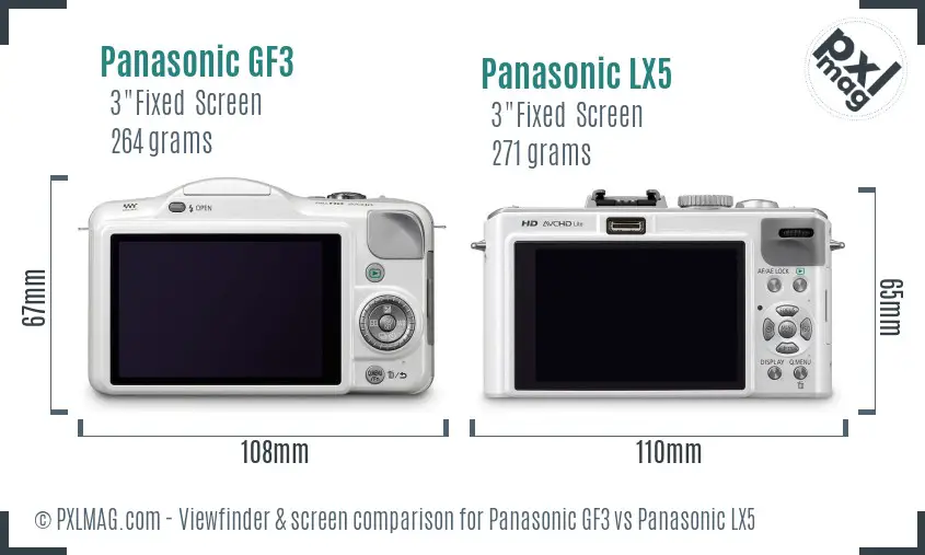 Panasonic GF3 vs Panasonic LX5 Screen and Viewfinder comparison