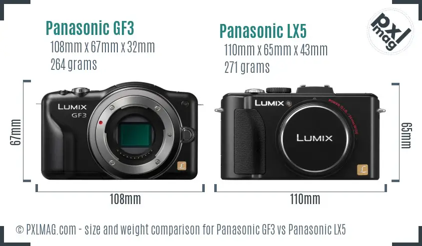 Panasonic GF3 vs Panasonic LX5 size comparison