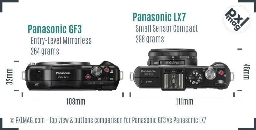 Panasonic GF3 vs Panasonic LX7 top view buttons comparison