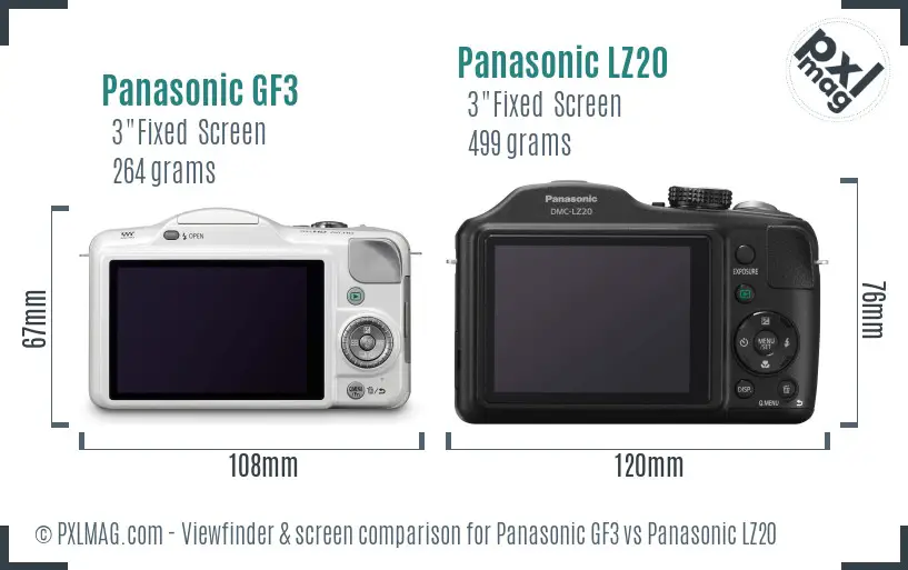 Panasonic GF3 vs Panasonic LZ20 Screen and Viewfinder comparison