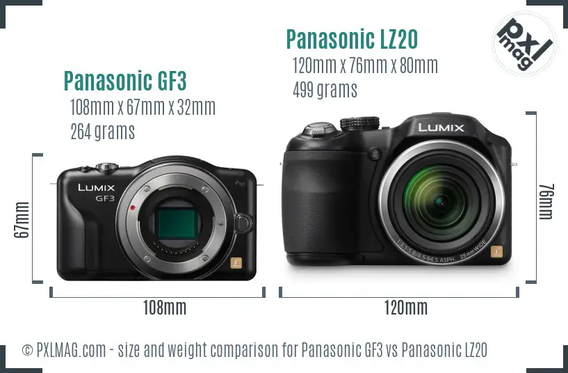 Panasonic GF3 vs Panasonic LZ20 size comparison