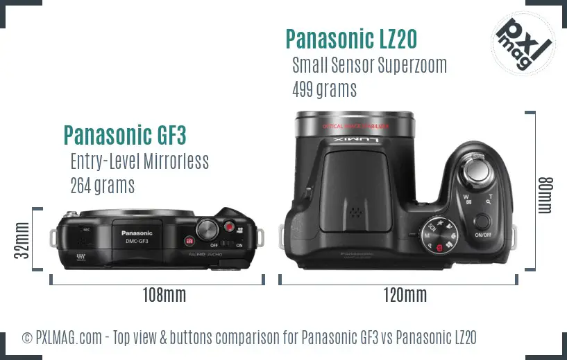 Panasonic GF3 vs Panasonic LZ20 top view buttons comparison