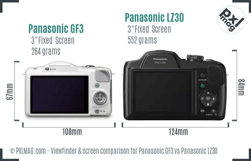 Panasonic GF3 vs Panasonic LZ30 Screen and Viewfinder comparison
