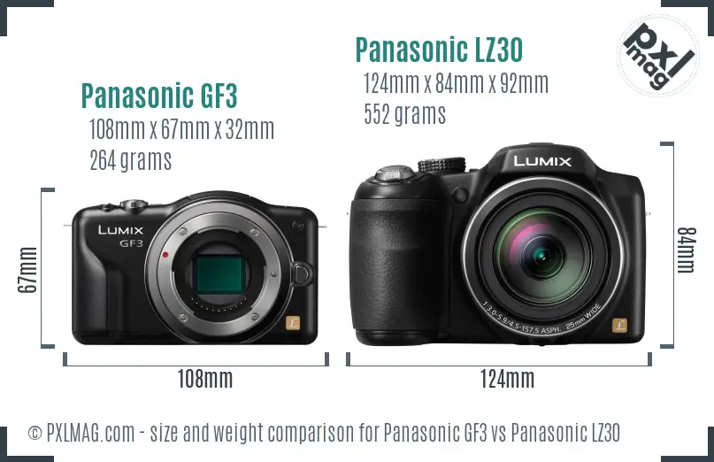Panasonic GF3 vs Panasonic LZ30 size comparison