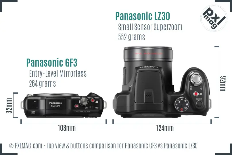 Panasonic GF3 vs Panasonic LZ30 top view buttons comparison