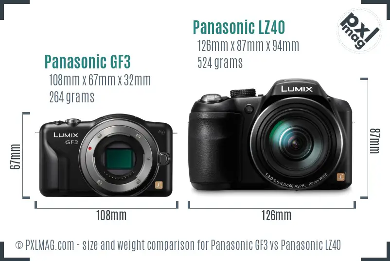 Panasonic GF3 vs Panasonic LZ40 size comparison