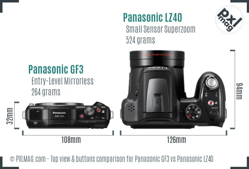 Panasonic GF3 vs Panasonic LZ40 top view buttons comparison