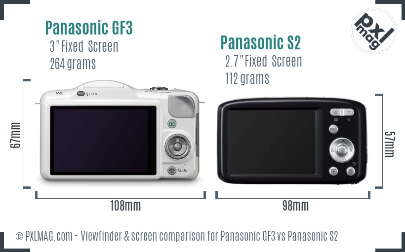 Panasonic GF3 vs Panasonic S2 Screen and Viewfinder comparison