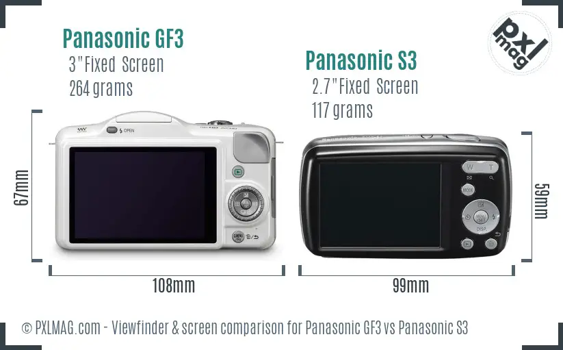 Panasonic GF3 vs Panasonic S3 Screen and Viewfinder comparison