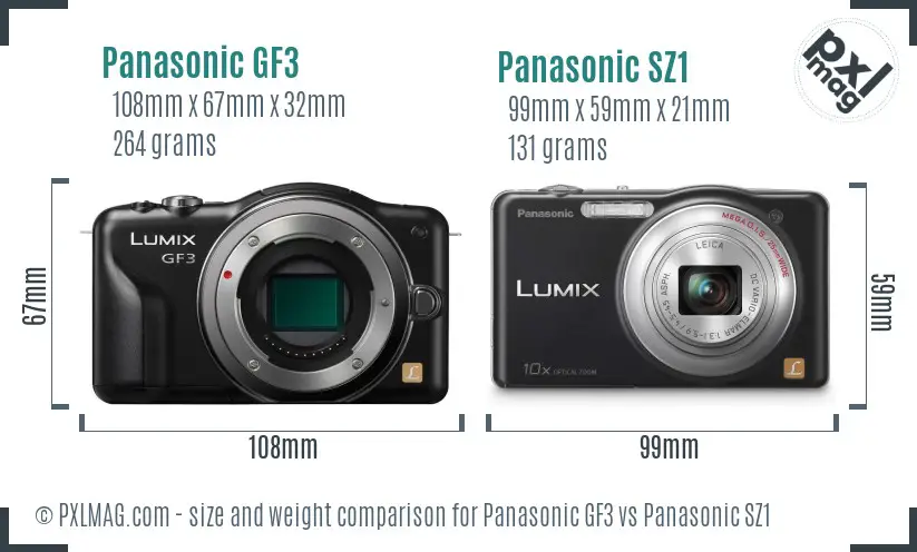 Panasonic GF3 vs Panasonic SZ1 size comparison
