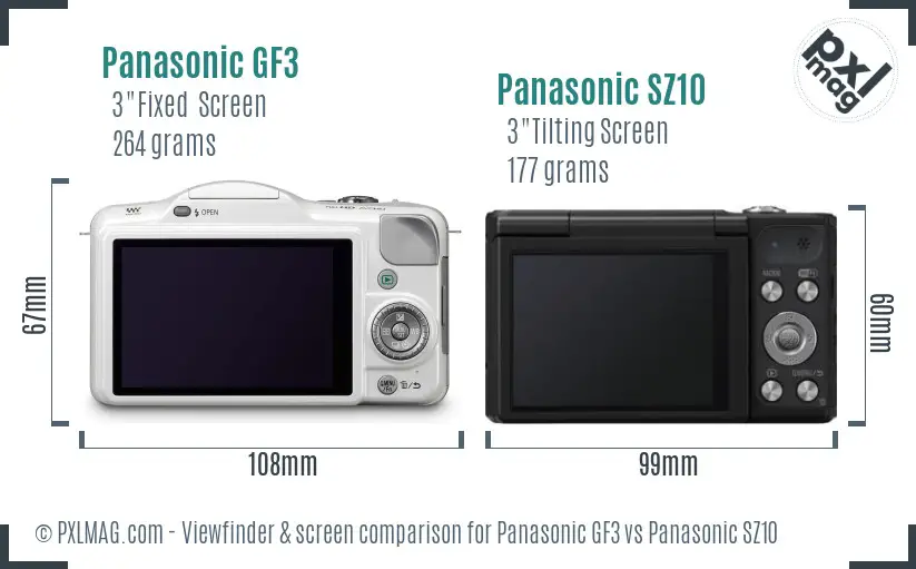 Panasonic GF3 vs Panasonic SZ10 Screen and Viewfinder comparison