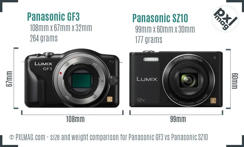 Panasonic GF3 vs Panasonic SZ10 size comparison