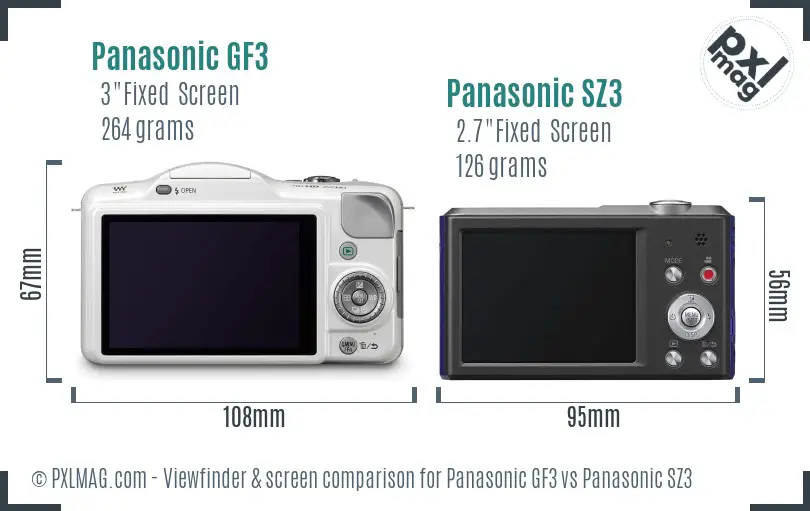 Panasonic GF3 vs Panasonic SZ3 Screen and Viewfinder comparison