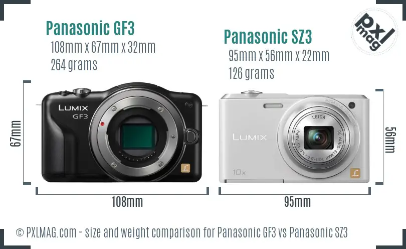 Panasonic GF3 vs Panasonic SZ3 size comparison