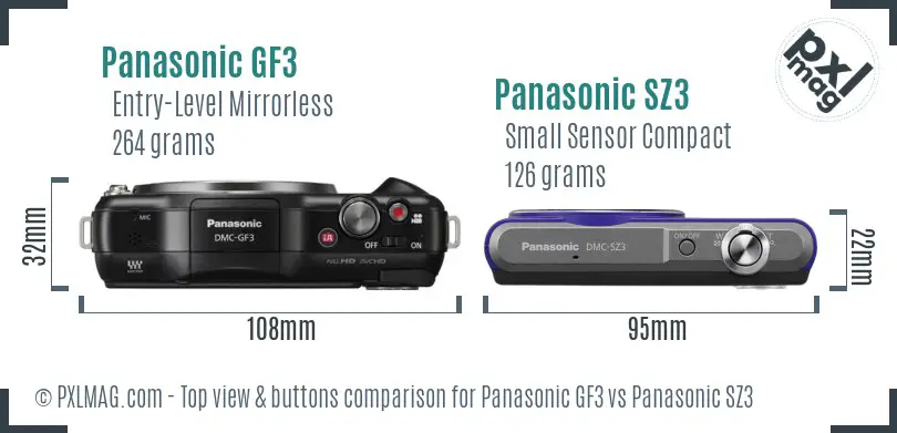 Panasonic GF3 vs Panasonic SZ3 top view buttons comparison