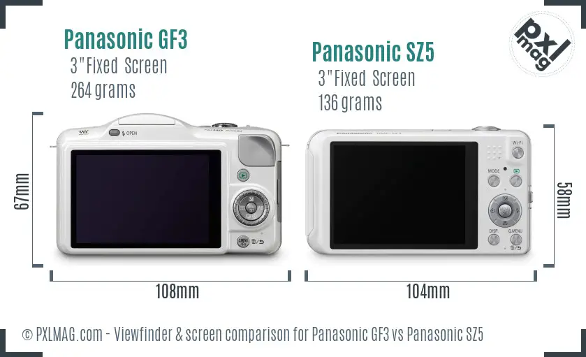 Panasonic GF3 vs Panasonic SZ5 Screen and Viewfinder comparison